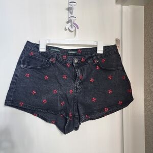 Wild Fable Black Jean Shorts with Red Cherry Design